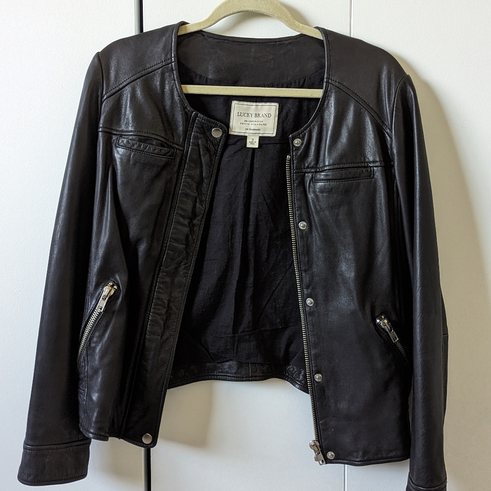 Lucky Brand Collarless Leather Jacket